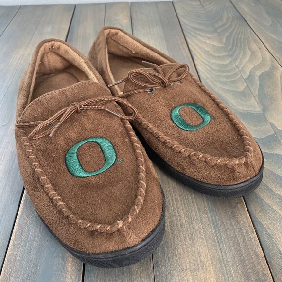 University of Oregon Ducks NCAA Brown Faux Suede Slippers - Cozy Mens 12 (XM1) - Picture 1 of 8